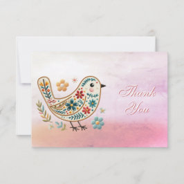 Little Bird Floral Stickerei Pink Danke Karte