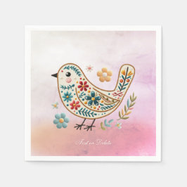 Little Bird Floral Stickerei Pink Napkins Serviette