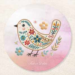 Little Bird Floral Stickerei Pink Paper Untersetze Runder Pappuntersetzer