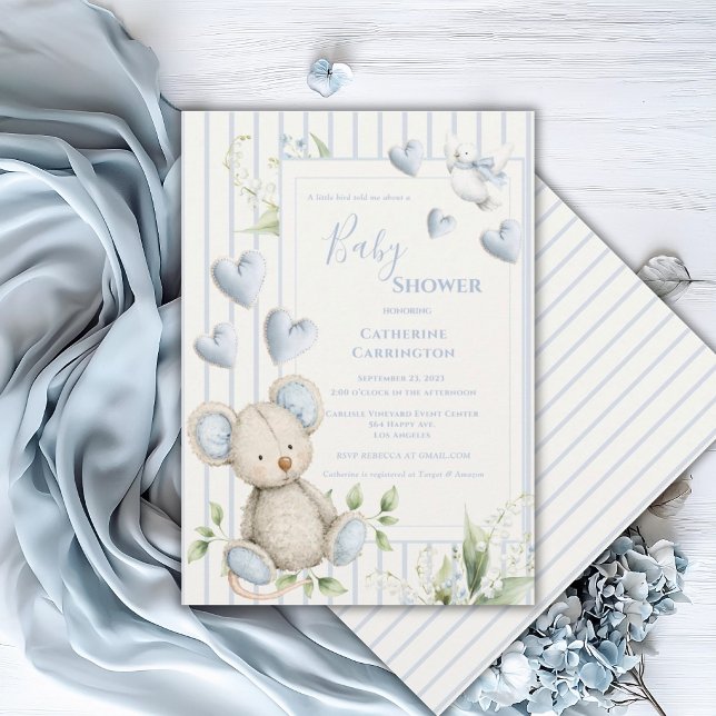 Little Bird Told Me Blue Mouse Baby Shower Einladung (Von Creator hochgeladen)