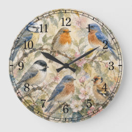 Little Birds Wall Clock — Charming Nature Design Große Wanduhr