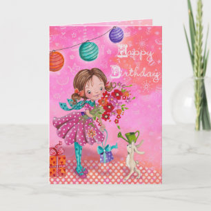 Little Birthday Girl Illustration   Geburtskarte Karte