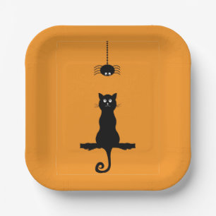 Little Black Cat and Spider Halloween Paper Plate Pappteller