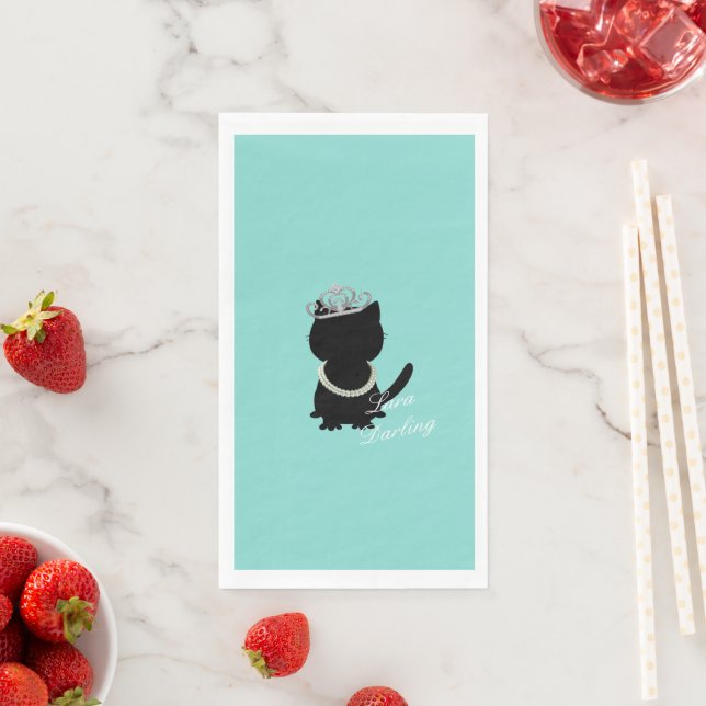 Little Black Dress Aquamarin Blue Cat Tiara Party Serviette (Beispiel)