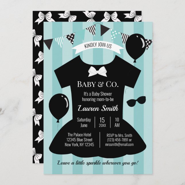Little Black Dress Baby Dusche Einladung (Vorne/Hinten)