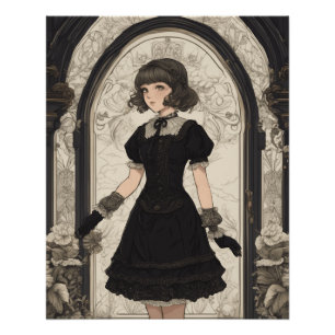 Little Black Dress Fantasy Couture Vintag Manga Poster