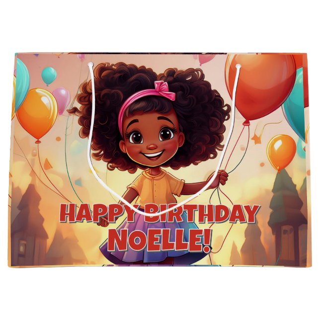 Little Black Girl Birthday Celebration Balloons Große Geschenktüte (Vorderseite)