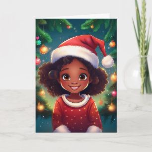 Little Black Girl Christmas Weihnachtsmannmütze Karte