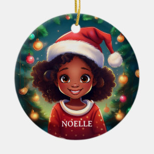 Little Black Girl Christmas Weihnachtsmannmütze Keramik Ornament