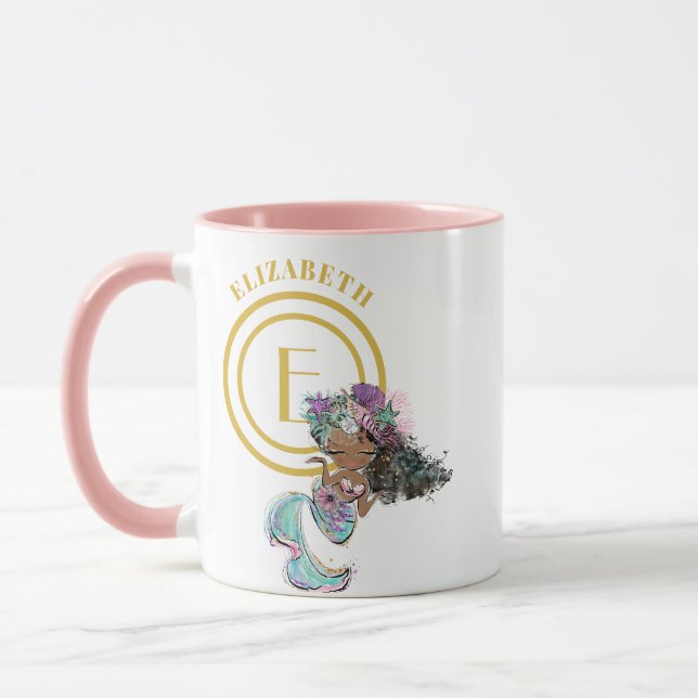 Little Black Mermaid Blue Scales Monogramm benannt Tasse (Links)