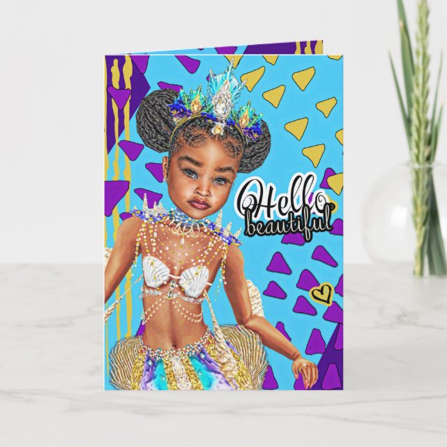 Little Black Mermaid Girl Blank Greeting Card Karte (Vorderseite)
