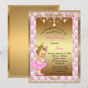 Little Blond Princess, Baby Shower Invasion, Gold Einladung