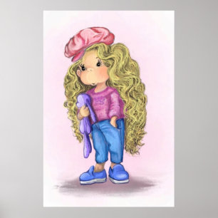 Little Blonde Girl Bunny Toy Liebe Poster