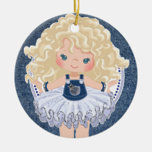 Little Blonde Girl Denim & Diamonds Weihnachten Keramik Ornament