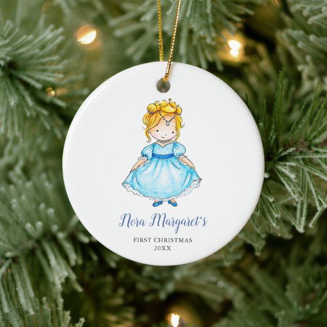 Little Blonde Princess Personalisiert Simple Girl Keramik Ornament (Baum)