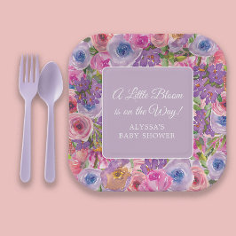 Little Bloom Lila Pink Floral Baby Dusche Pappteller