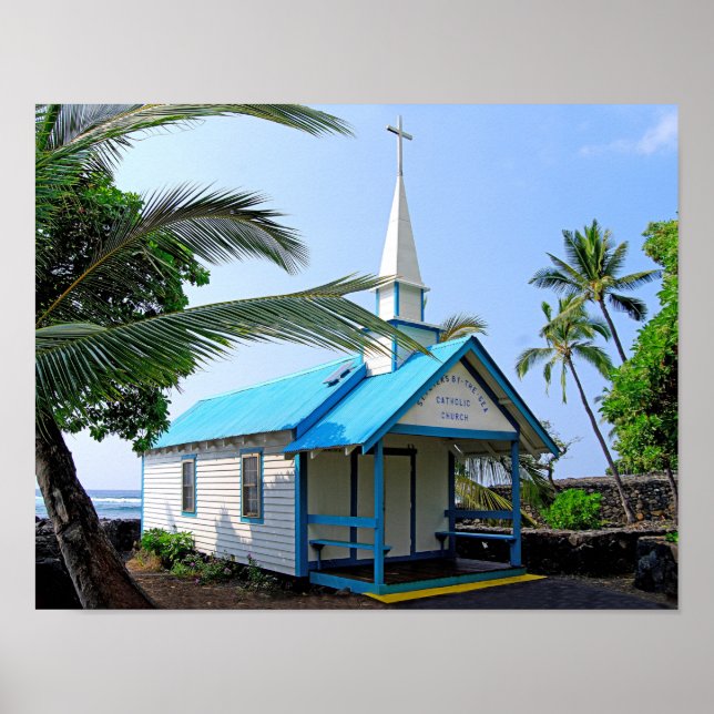 Little Blue and White Church in Hawaii Poster (Vorne)
