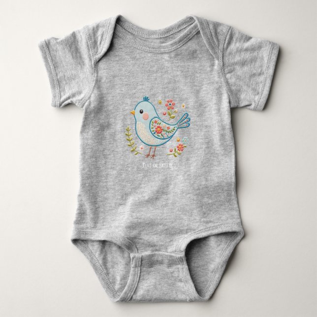 Little Blue Bird Floral Baby Bodysuit Strampler (Vorderseite)
