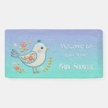 Little Blue Bird Floral Baby Dusche