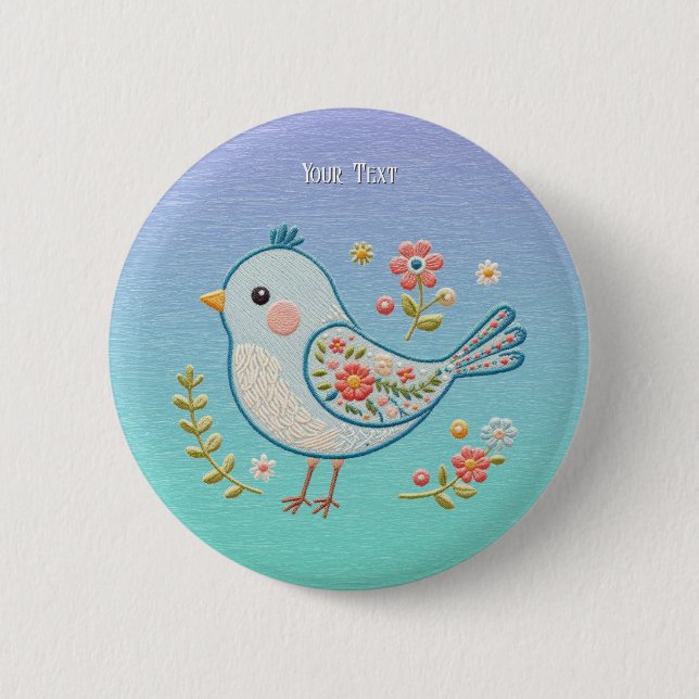 Little Blue Bird Floral Button (Vorderseite)