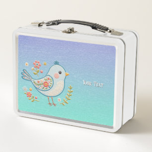 Little Blue Bird Floral Metal Lunch Box