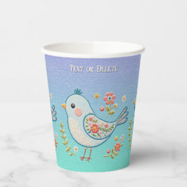 Little Blue Bird Floral Paper Cups Pappbecher