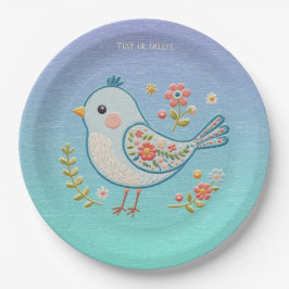 Little Blue Bird Floral Paper Plate Pappteller