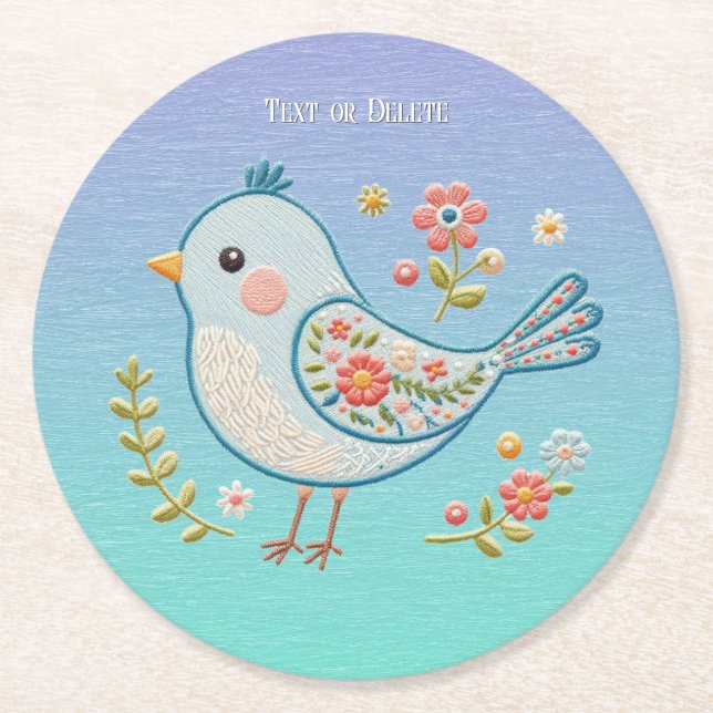 Little Blue Bird Floral Paper Untersetzer (Vorderseite)