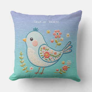 Little Blue Bird Floral Throw Kissen