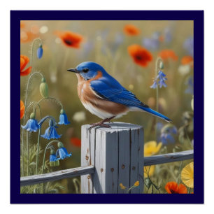 Little Blue Bird Glossy Poster