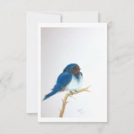 Little Blue Bird on a limb - Original Artwork Dankeskarte