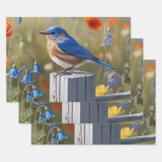 Little Blue BirdWrapping Paper Flat Sheet Set 3 Geschenkpapier Set