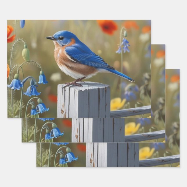Little Blue BirdWrapping Paper Flat Sheet Set 3 Geschenkpapier Set (Set)