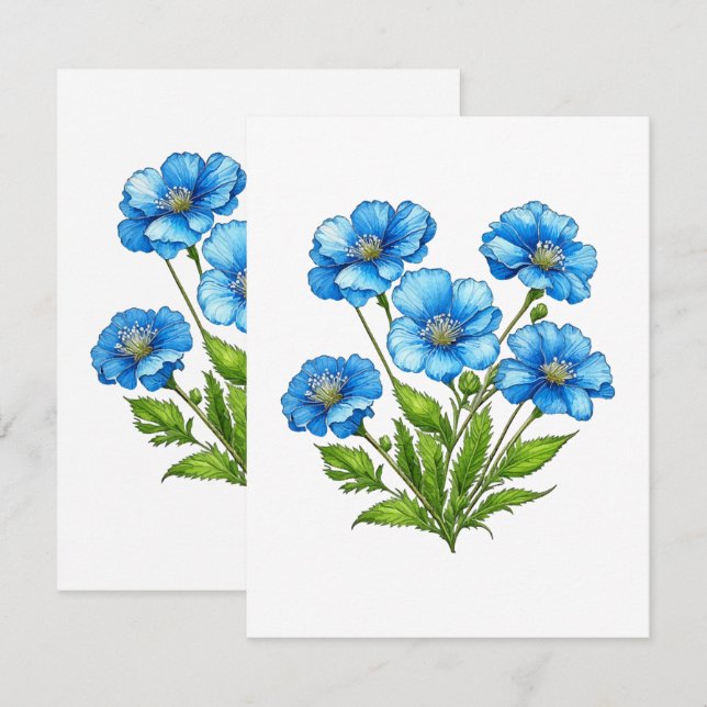 Little Blue Blumen Begleitkarte (Vorne/Hinten)