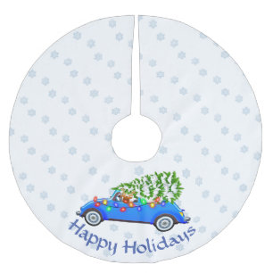 Little Blue Car & Tree Christmas Custom Polyester Weihnachtsbaumdecke