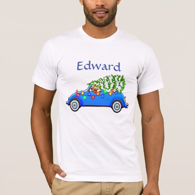 Little Blue Car & Tree Christmas Custom T-Shirt (Vorderseite)