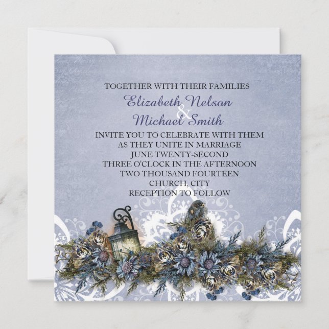 Little Blue Christmas Birds Wedding Invite Einladung (Vorderseite)