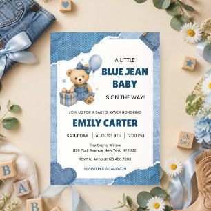 Little Blue Jean Baby Shower Teddy Denim Kleid Einladung