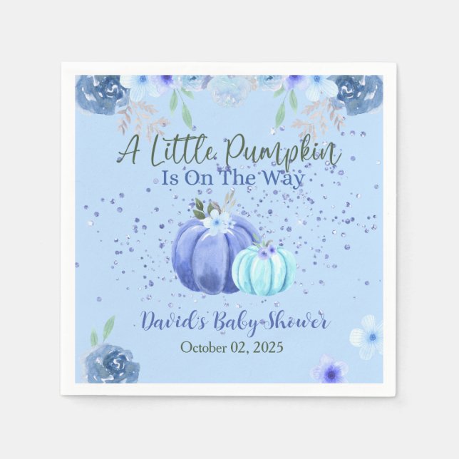 Little Blue Pumpkin Fall Floral Baby Shower Napkin Serviette (Vorderseite)