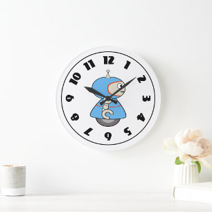 Little Blue Robot Clock Große Wanduhr