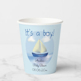 Little Blue Sailboat Boys Babydusche Pappbecher