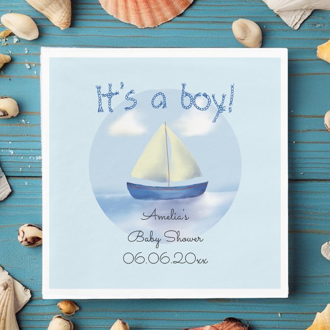 Little Blue Sailboat Boys Babydusche Serviette (Von Creator hochgeladen)