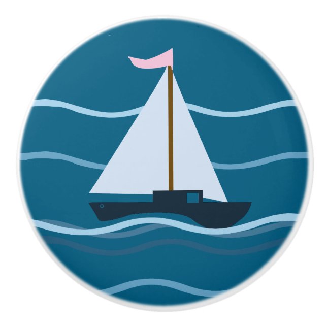 Little Blue Segelboot Keramikknauf (Vorderseite)