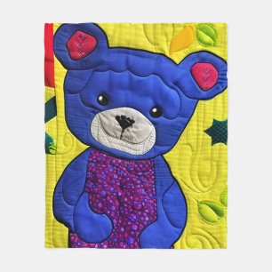 Little Blue Teddy Bear Quilt like Design Fleecedecke