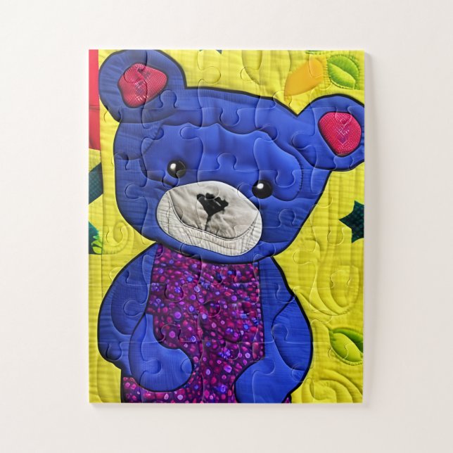 Little Blue Teddy Bear Quilt like Design Puzzle (Vertikal)