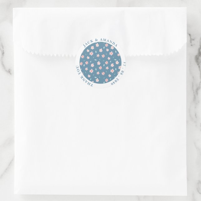 Little Blume Blue Chic Hochzeitsticker Runder Aufkleber (Tasche)