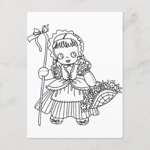 Little Bo Peep Doll Girl Coloring Page Poster Postkarte