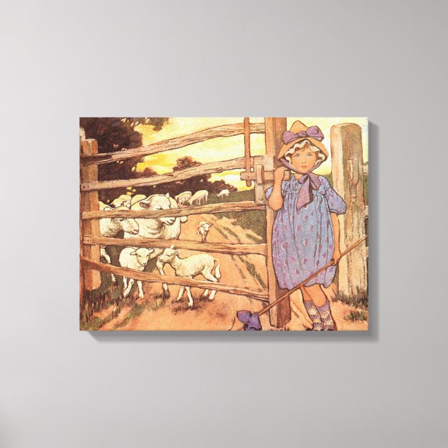 Little Bo-Peep Kinderzimmer Rhyme Stretched Leinwa Leinwanddruck (Vorderseite)