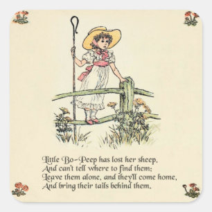 Little Bo-Peep: Klassische Kate Greenaway-Kinderst Quadratischer Aufkleber