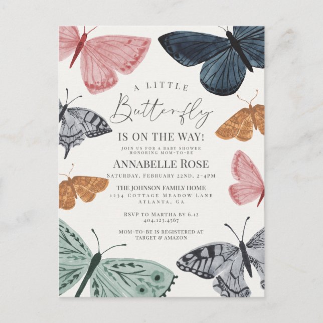 Little Boho Butterfly Girl Babydusche Einladung Postkarte (Vorderseite)